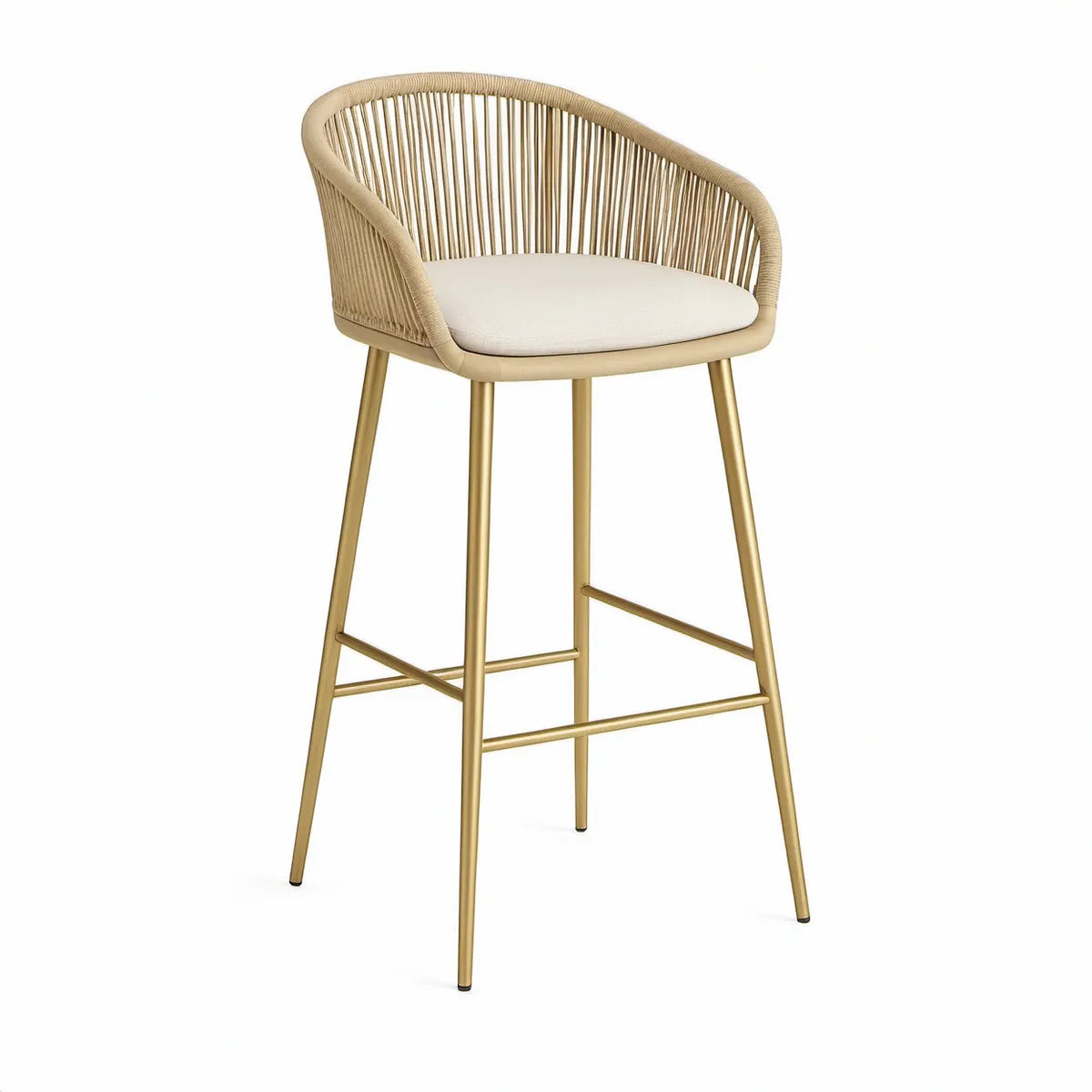 Barstol med ryglæn og armlæn, 55 x 55 x 105 cm, beige og guldfarvet