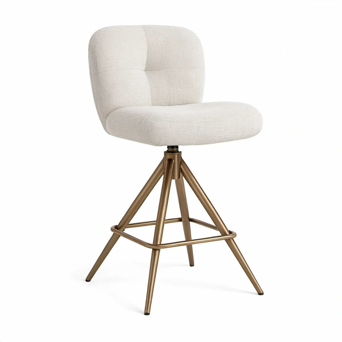 Drejelig polstret barstol med ryglæn, 52 x 54 x 99 cm, creme og bronze